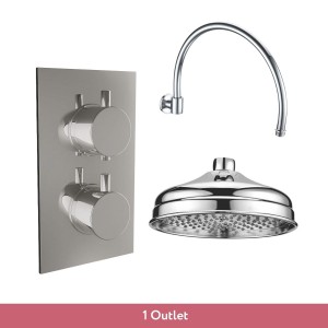 Melrose Traditional Chrome Twin Round Concealed Valve with 200mm Traditional Shower Head (1 Outlet)