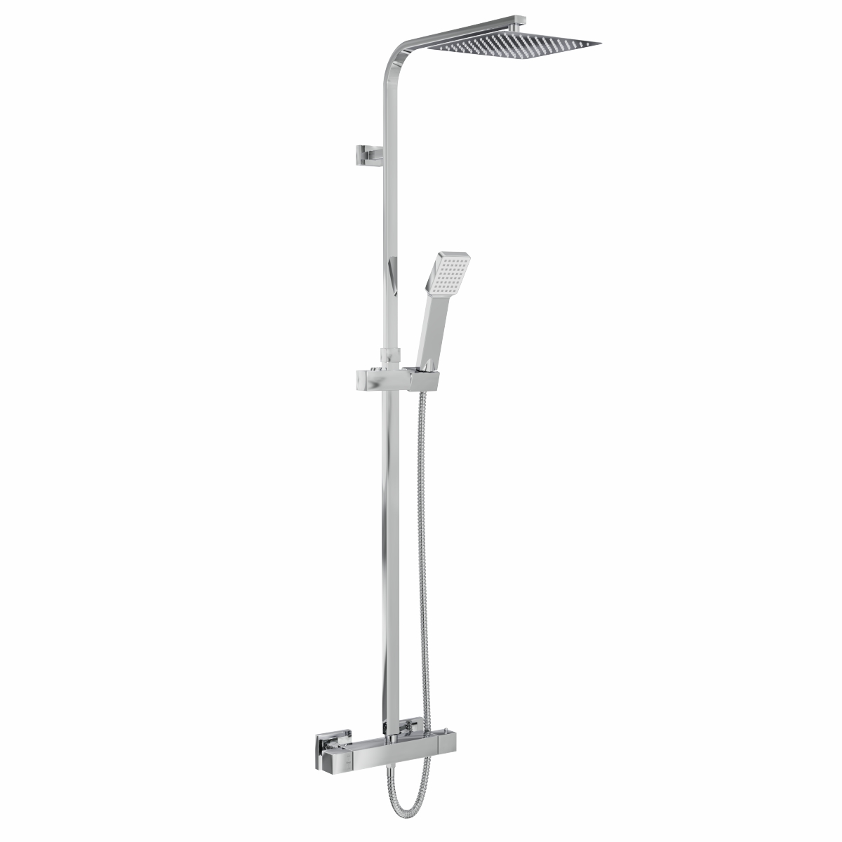 Beauly Modern Thermostatic Bar Shower Valve with Square Shower Head and Hand Shower Chrome