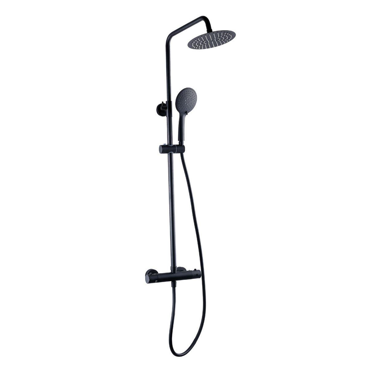 Kartell K-VIT Nero Round Thermostatic Bar Shower With Overhead Drencher and Sliding Handset - Black