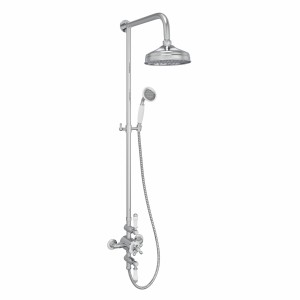 Melrose Traditional Thermostatic Exposed Shower Valve with Round Shower Head and Hand Shower Chrome and White