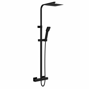 Beauly Modern Thermostatic Bar Shower Valve with Square Shower Head and Hand Shower Matt Black