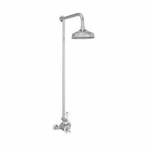 Melrose Traditional Thermostatic Exposed Shower Valve with Round Shower Head Chrome and White