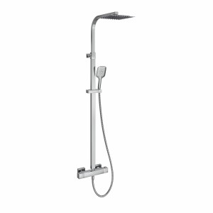 Shiel Cool Touch Modern Thermostatic Bar Shower Valve with Square Shower Head and Hand Shower Chrome