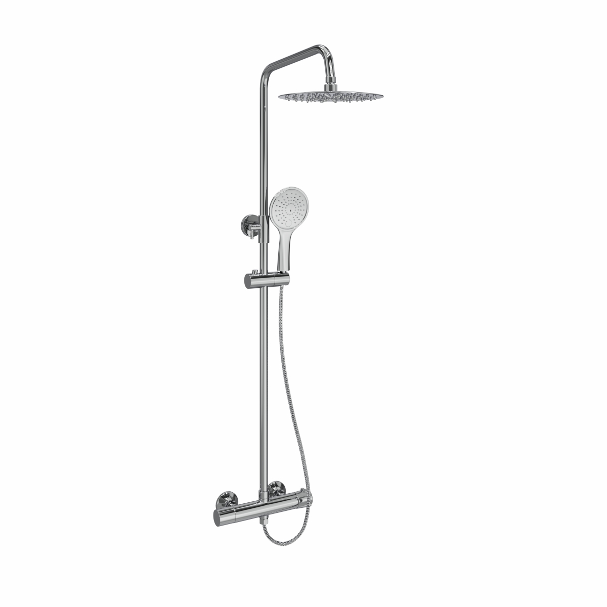 Tulla Cool Touch Modern Thermostatic Bar Shower Valve with Round Shower Head and Hand Shower Chrome