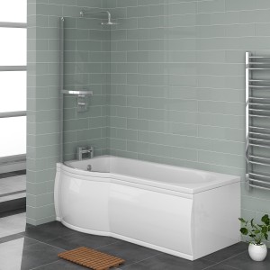 Pendle 1675mm Left Hand P Shape Shower Bath with Screen and Panel